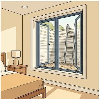 Finished basement bedroom with code-compliant egress casement window and exterior window well with gravel drainage