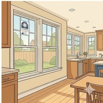 Newly installed replacement windows with NFRC energy label — window permit guide visual overview